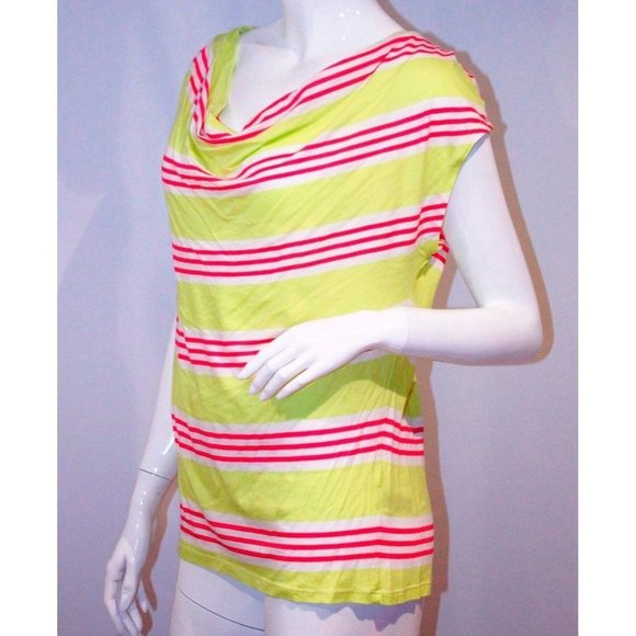 SPLENDID Cowl Neck TOP Draped SHIRT Multi  STRIPED Yellow Pink - Picture 1 of 2